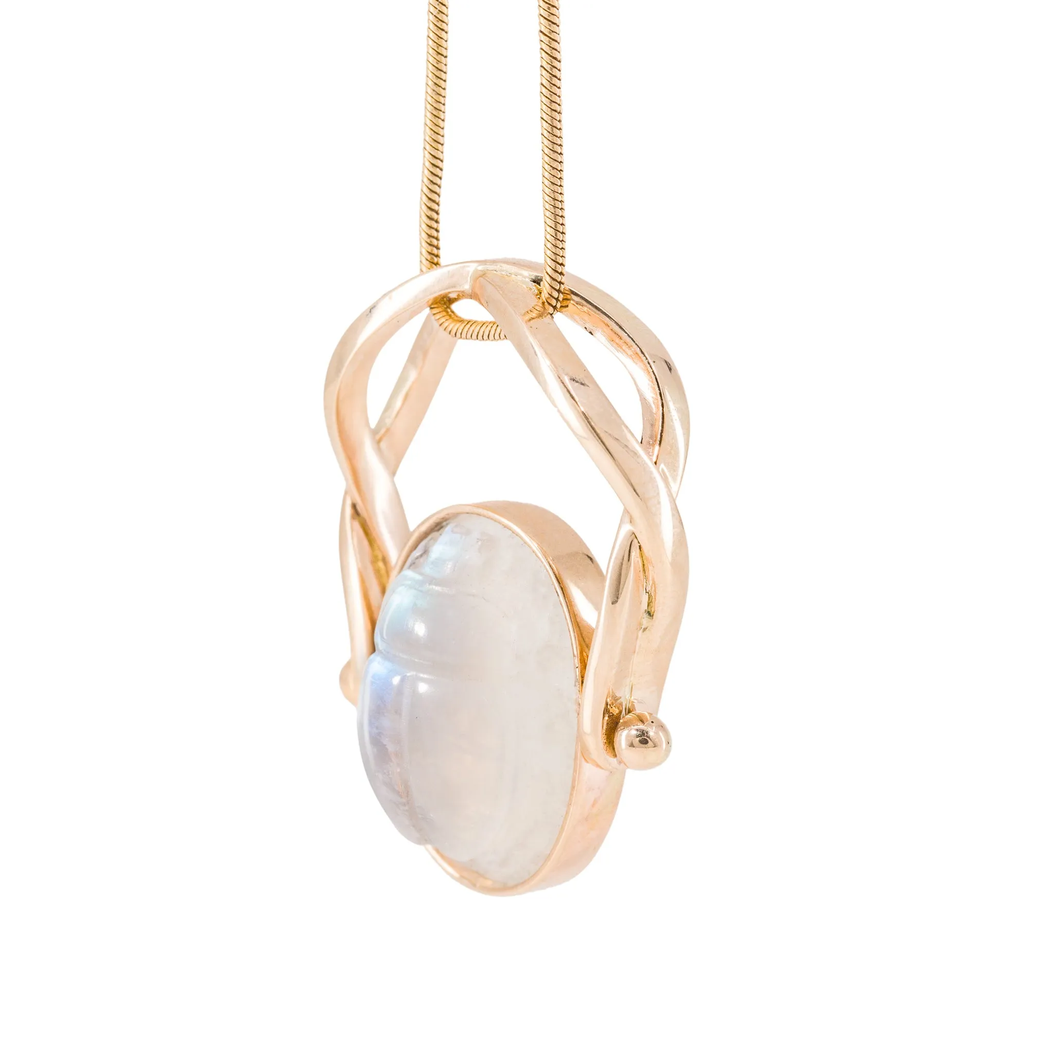 Moonstone Scarab 11.25 Carat 14k Handcrafted Gemstone Swivel Ring & Pendant