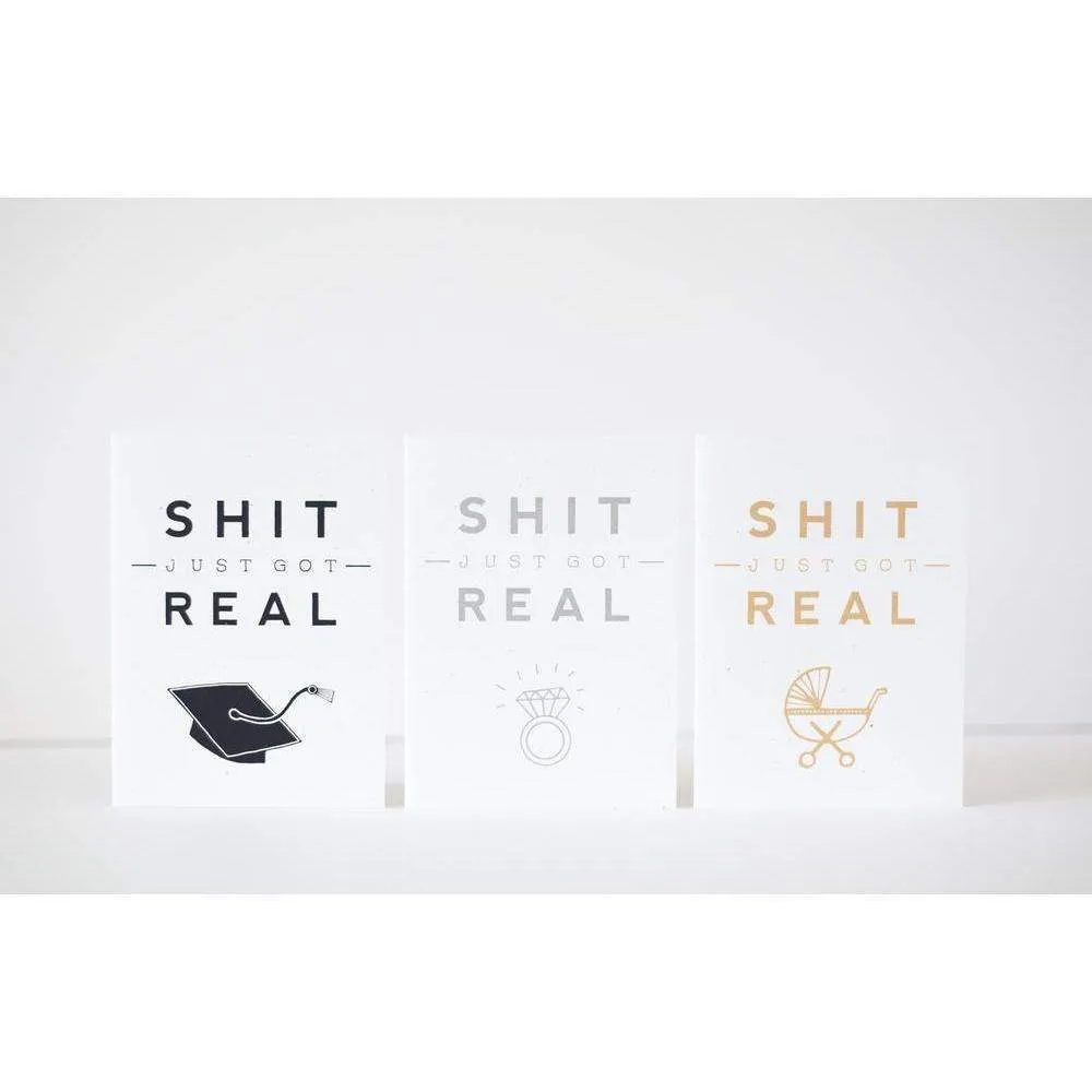 new baby card, funny congratulations card, shit just got real card