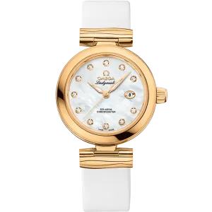 Omega De Ville Ladymatic 34 mm, yellow gold on leather strap