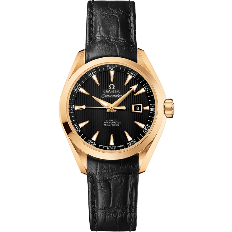 Omega Seamaster Aqua Terra 150M 34 mm, yellow gold on leather strap