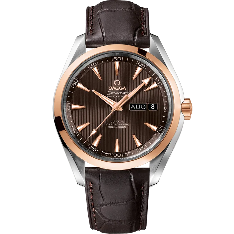 Omega Seamaster Aqua Terra 150M 43 mm, steel - red gold on leather strap