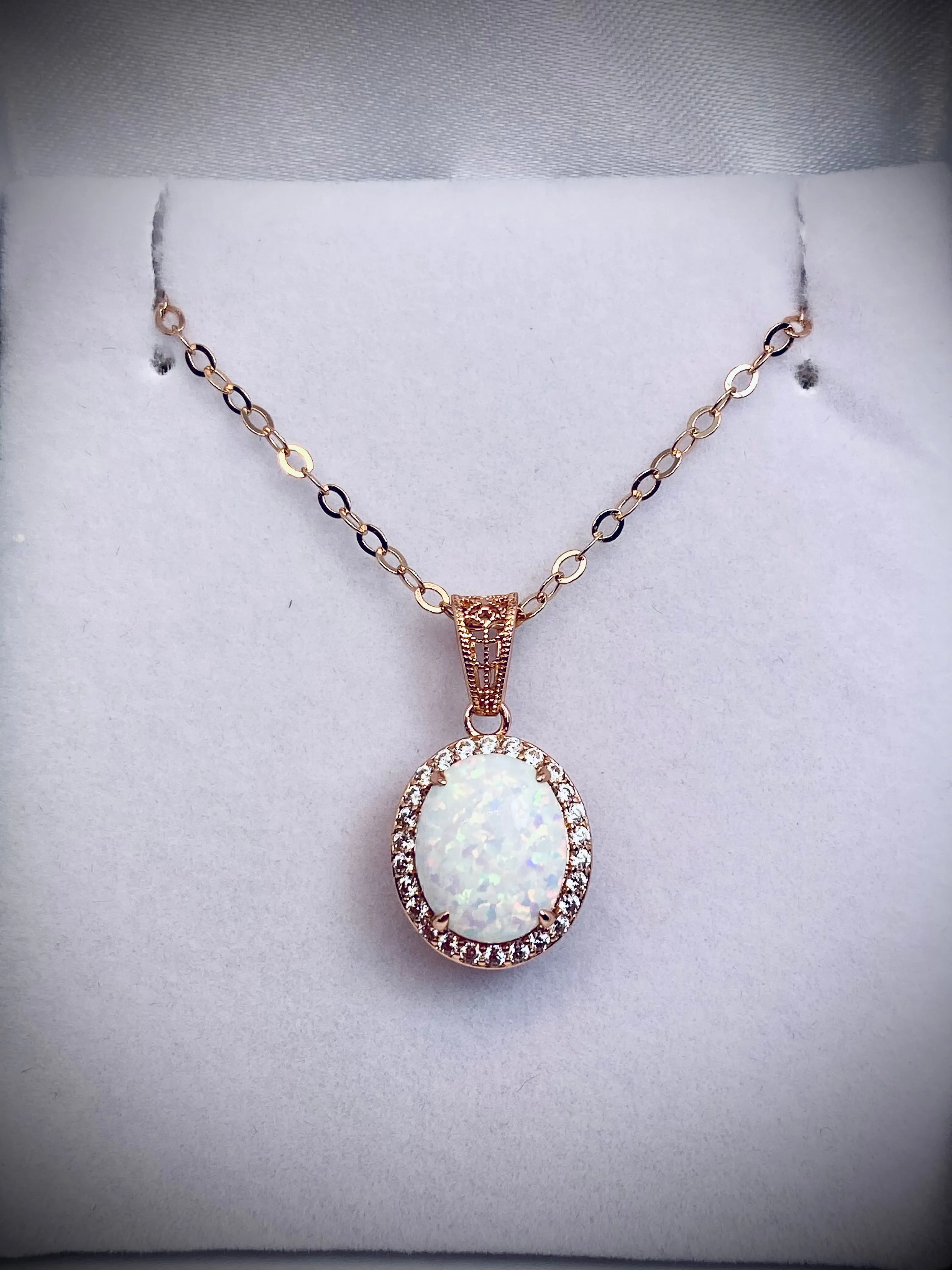 Opal Halo Pendant, Rose Gold Jewelry, Art Deco Jewelry, P228