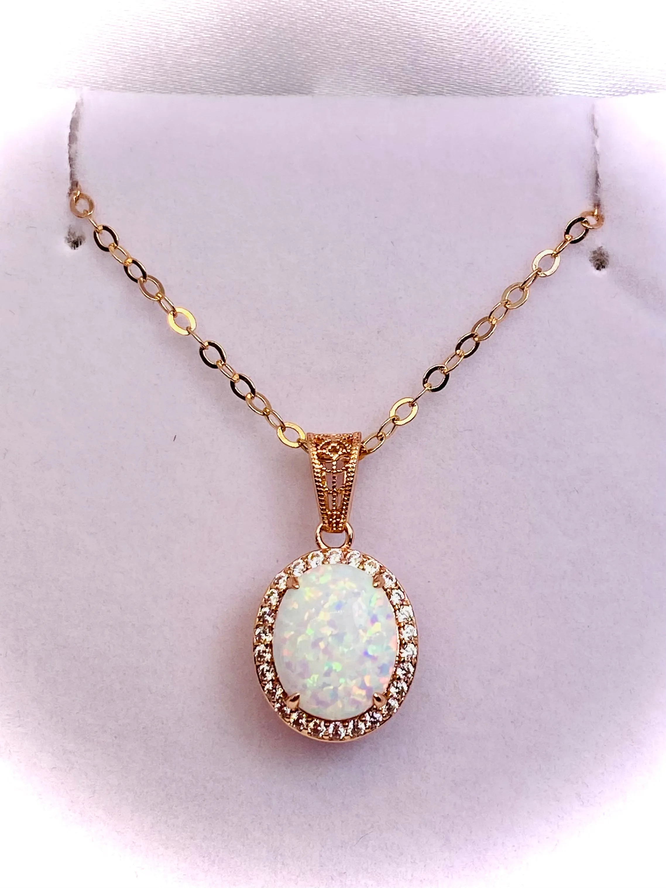 Opal Halo Pendant, Rose Gold Jewelry, Art Deco Jewelry, P228