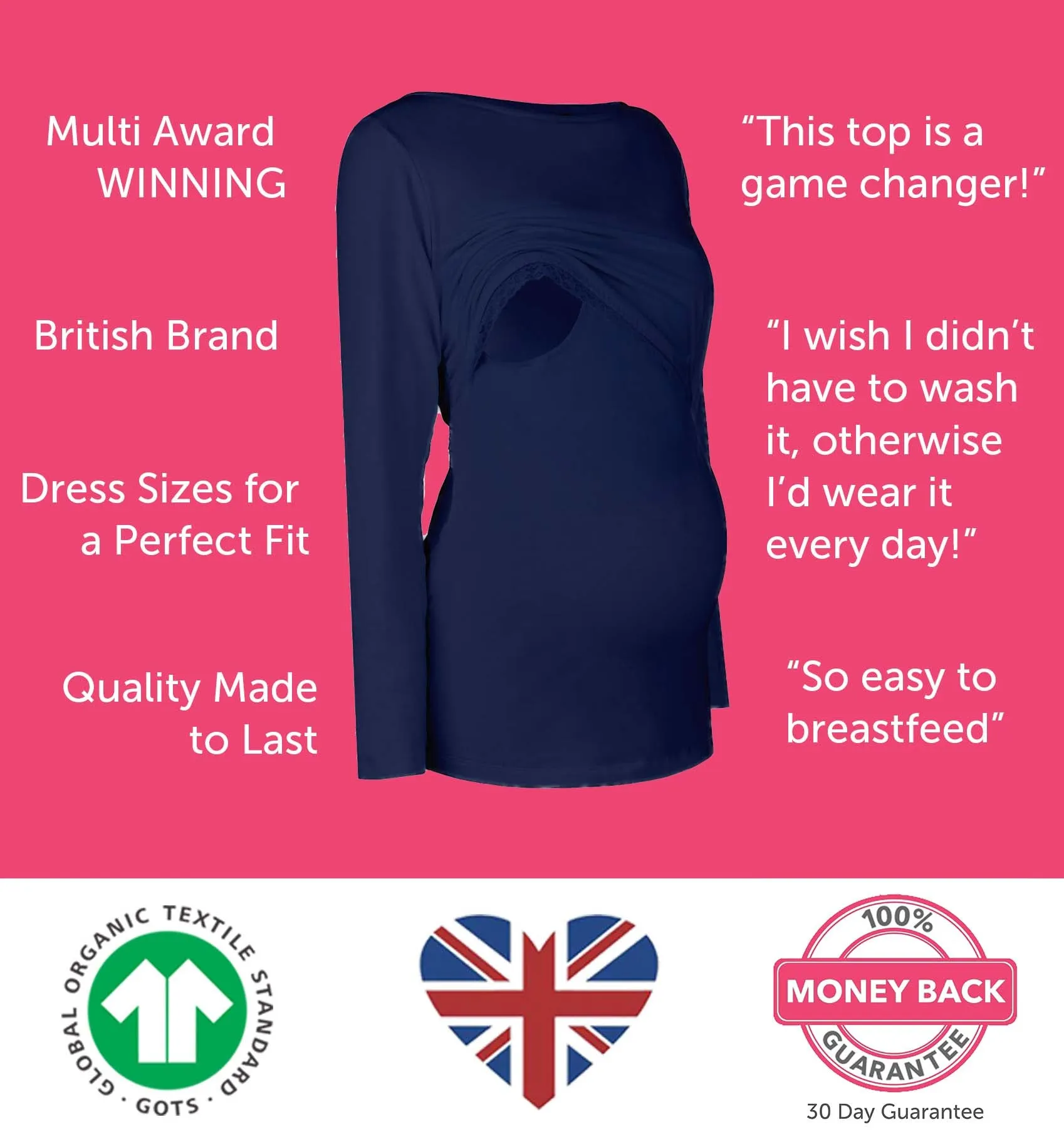 Organic Long Sleeve Breastfeeding Top in Navy *PreLoved*