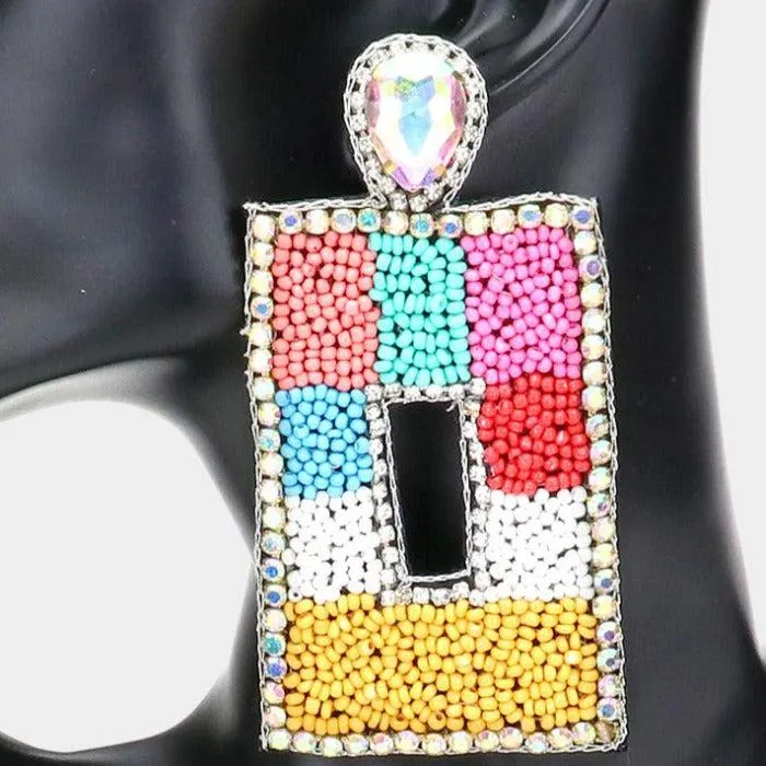 Oversized Colorful Seed Bead Rectangle Earrings