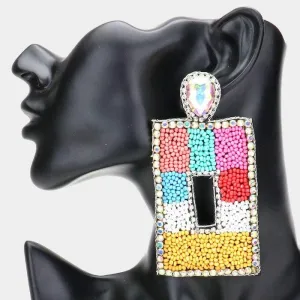 Oversized Colorful Seed Bead Rectangle Earrings