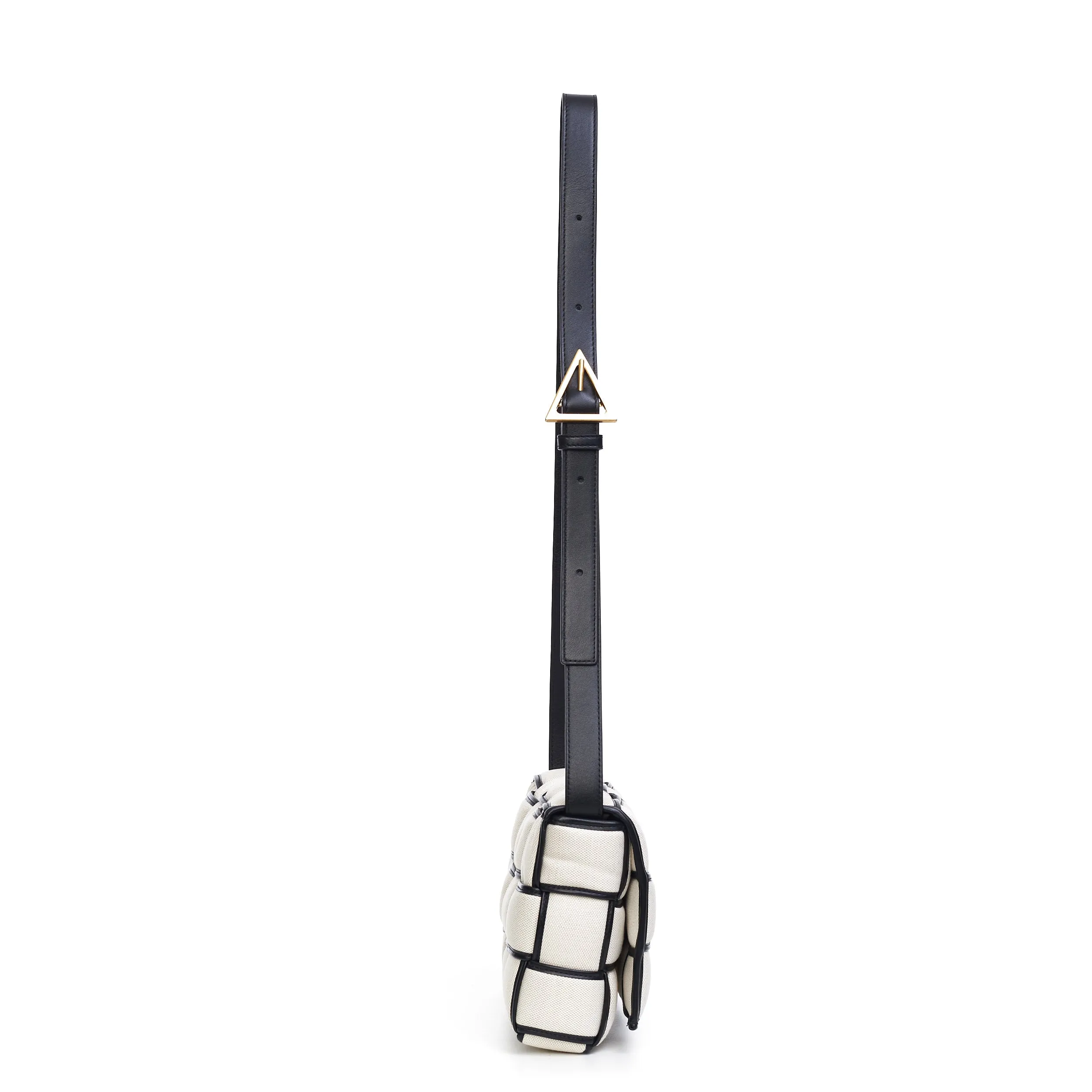 Padded Cassette Cross-Body Bag In Natural/Black Intreccio Canvas