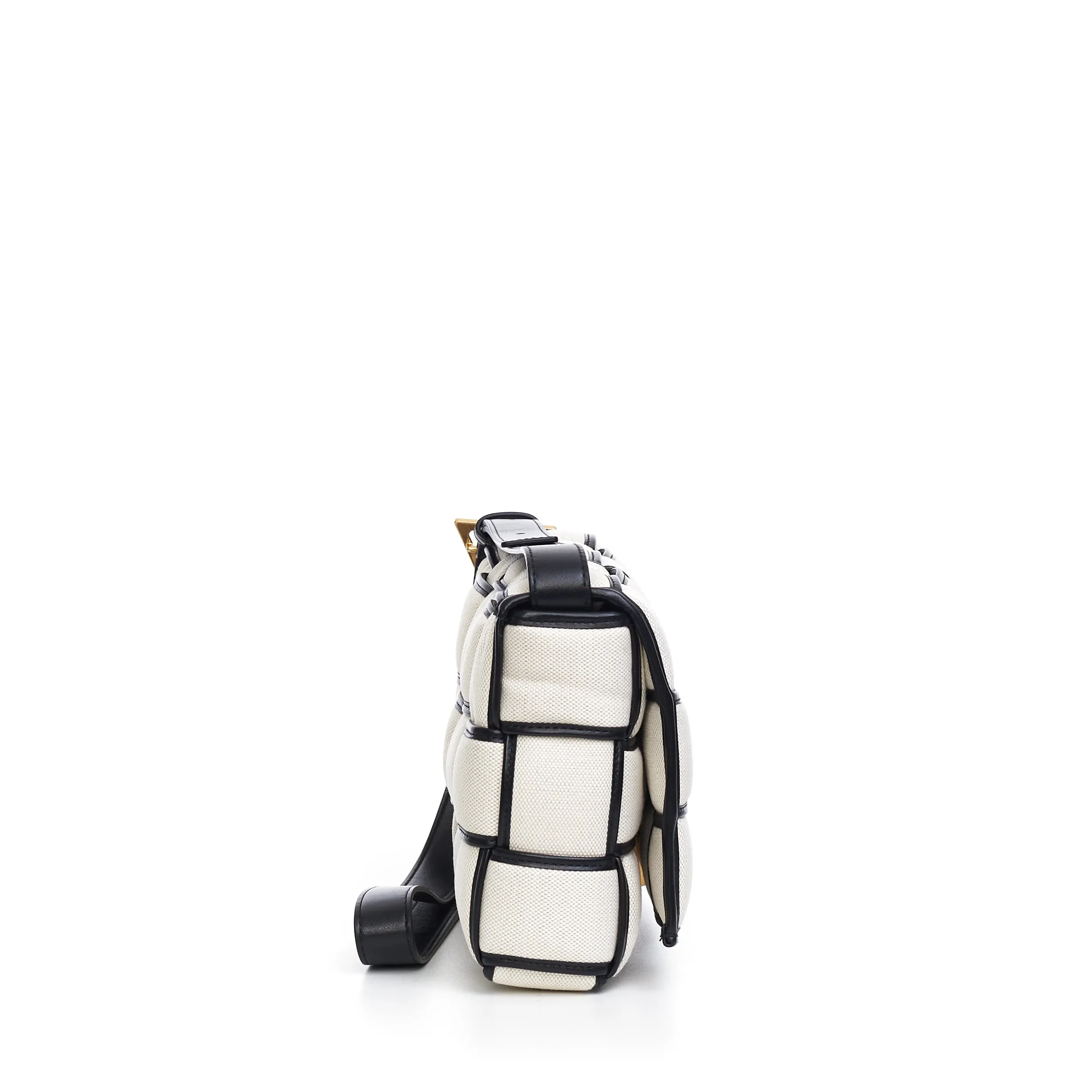 Padded Cassette Cross-Body Bag In Natural/Black Intreccio Canvas