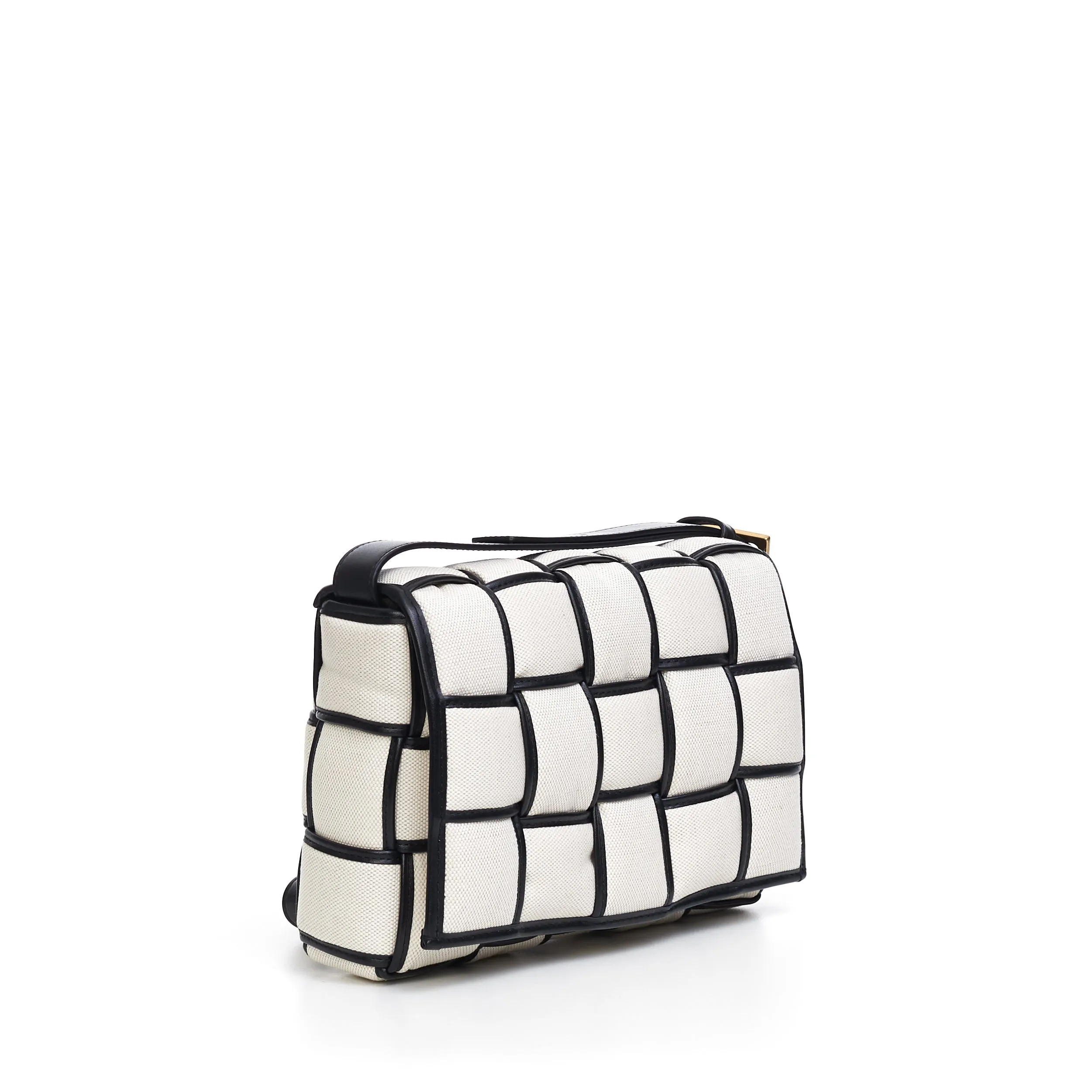 Padded Cassette Cross-Body Bag In Natural/Black Intreccio Canvas