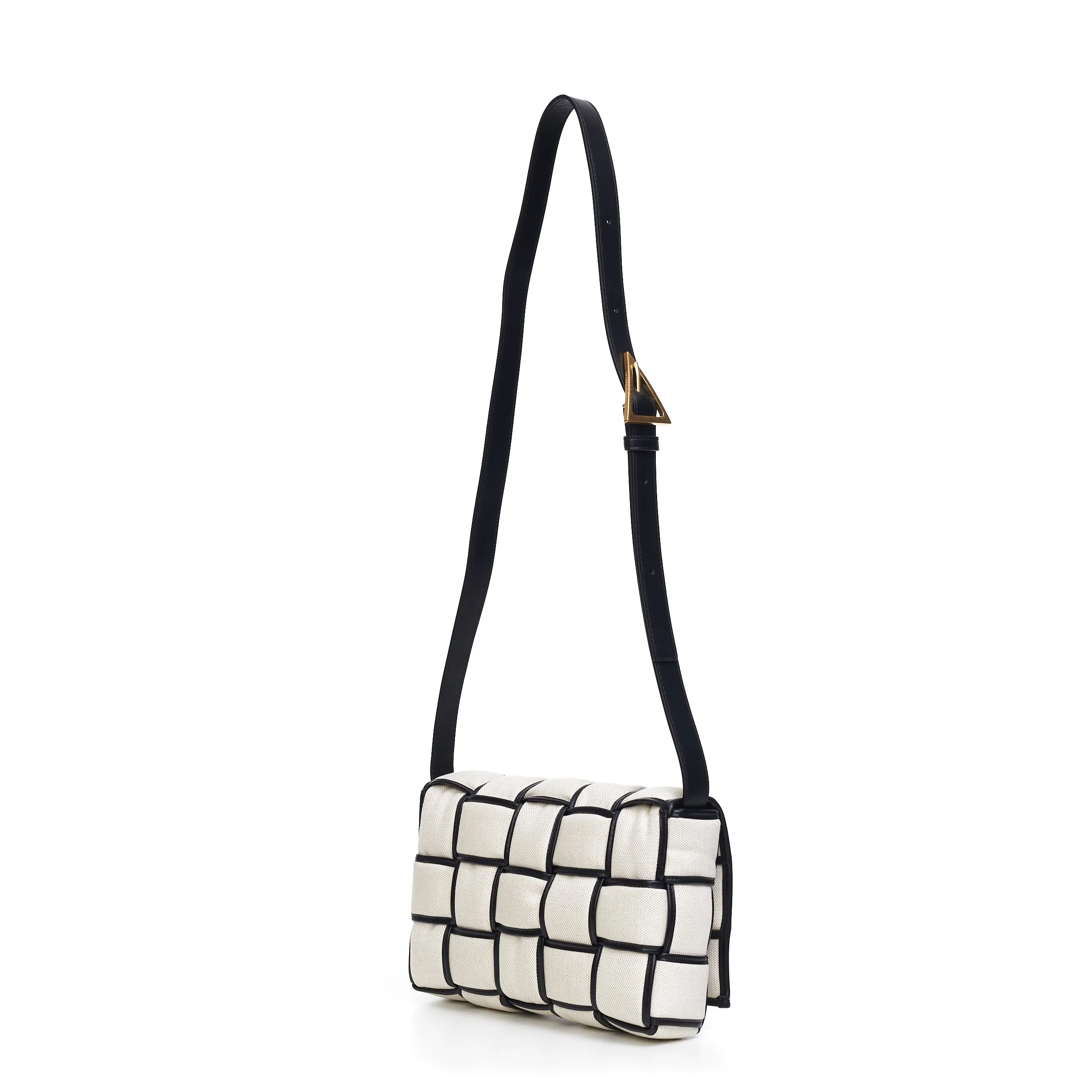 Padded Cassette Cross-Body Bag In Natural/Black Intreccio Canvas