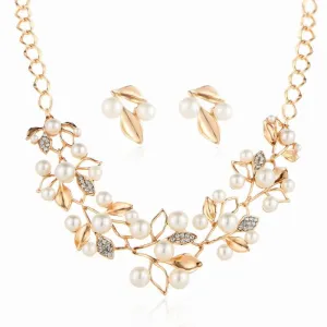 Pearl Leaf Jewelry Set Necklace Earrings Women Jewelry
