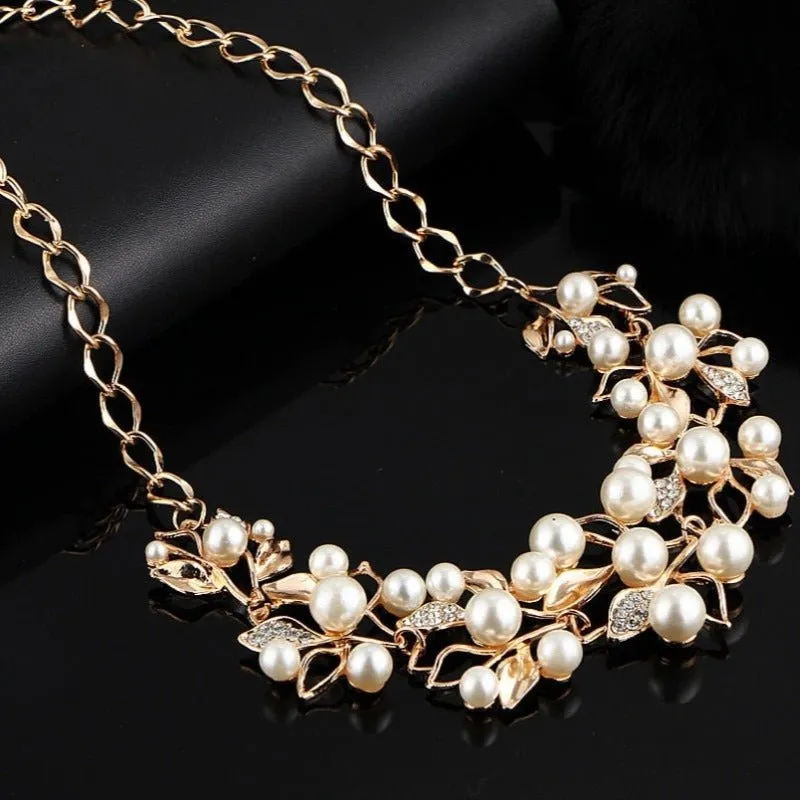Pearl Leaf Jewelry Set Necklace Earrings Women Jewelry