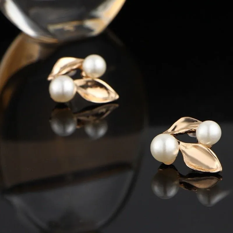 Pearl Leaf Jewelry Set Necklace Earrings Women Jewelry