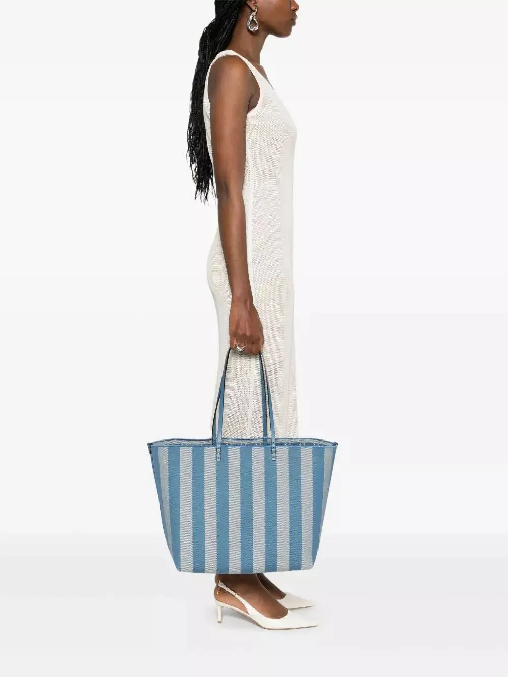 pequin striped and ff fabric roll large reversible shopper