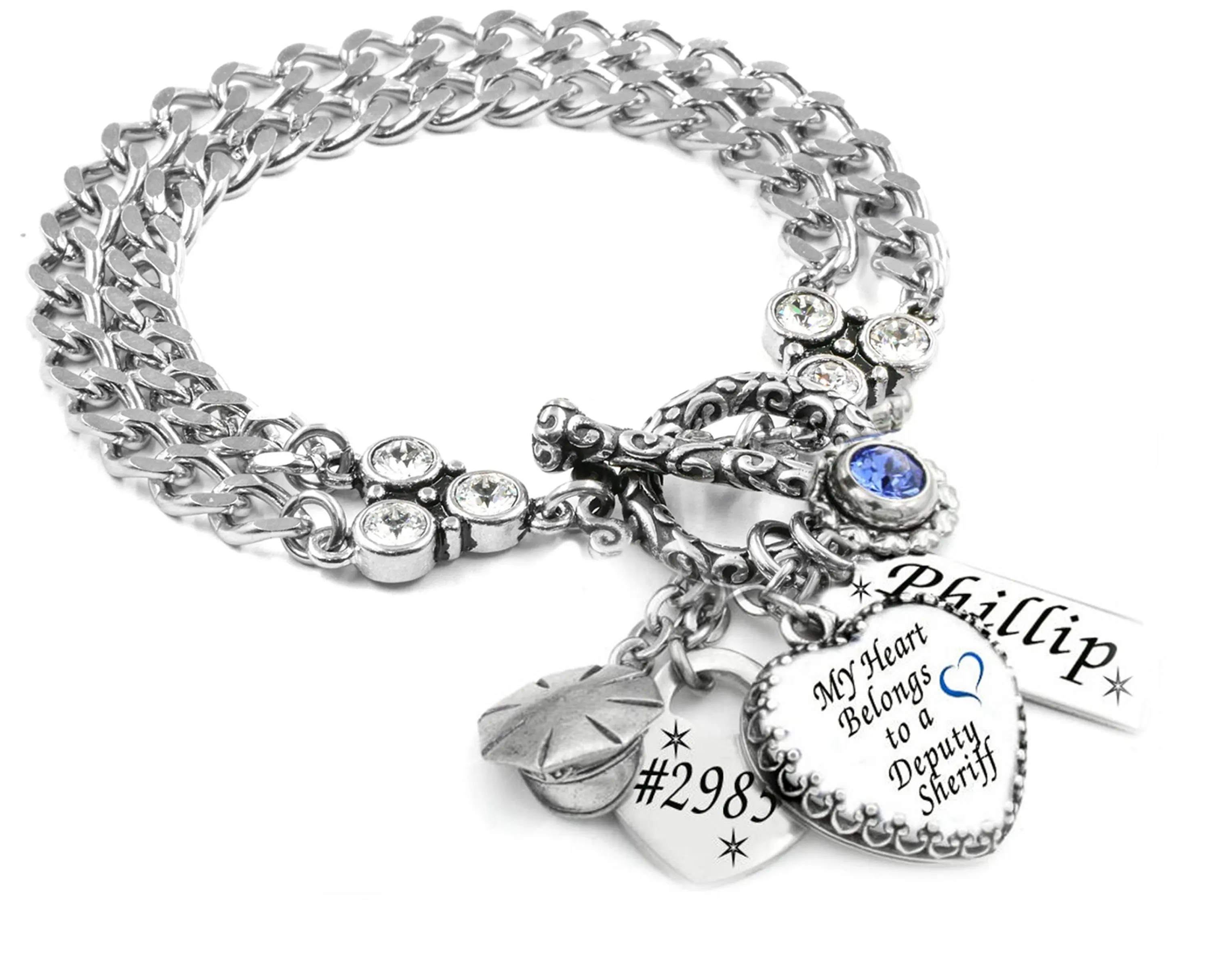 Personalized Deputy Sheriff Heart Charm Bracelet