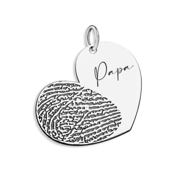 Personalized Fingerprint Dangle Heart Pendant w/ Name Jewelry
