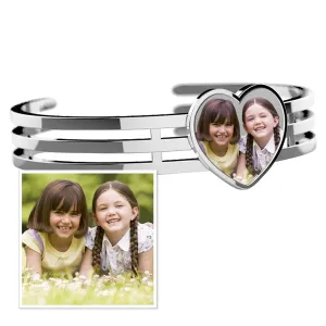 Photo Engraved Heart Bangle Bracelet Jewelry