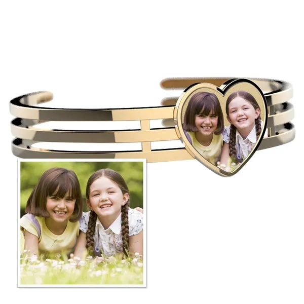 Photo Engraved Heart Bangle Bracelet Jewelry