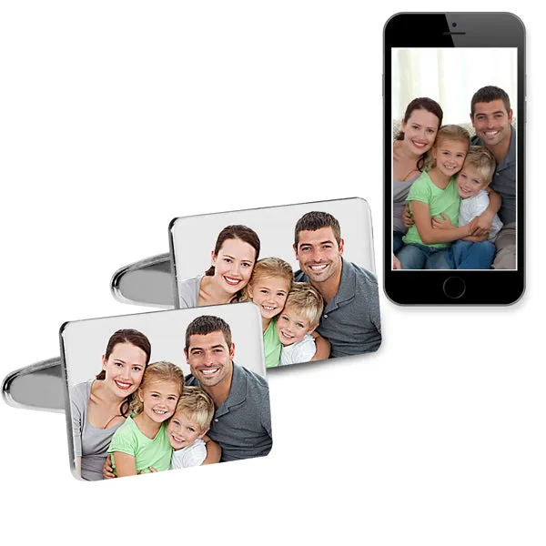 Photo Engraved Rectangle Cuff Links Jewelry