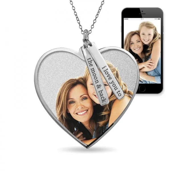 Photo Pendant Heart Necklace w/ Personalized Name Tags Jewelry
