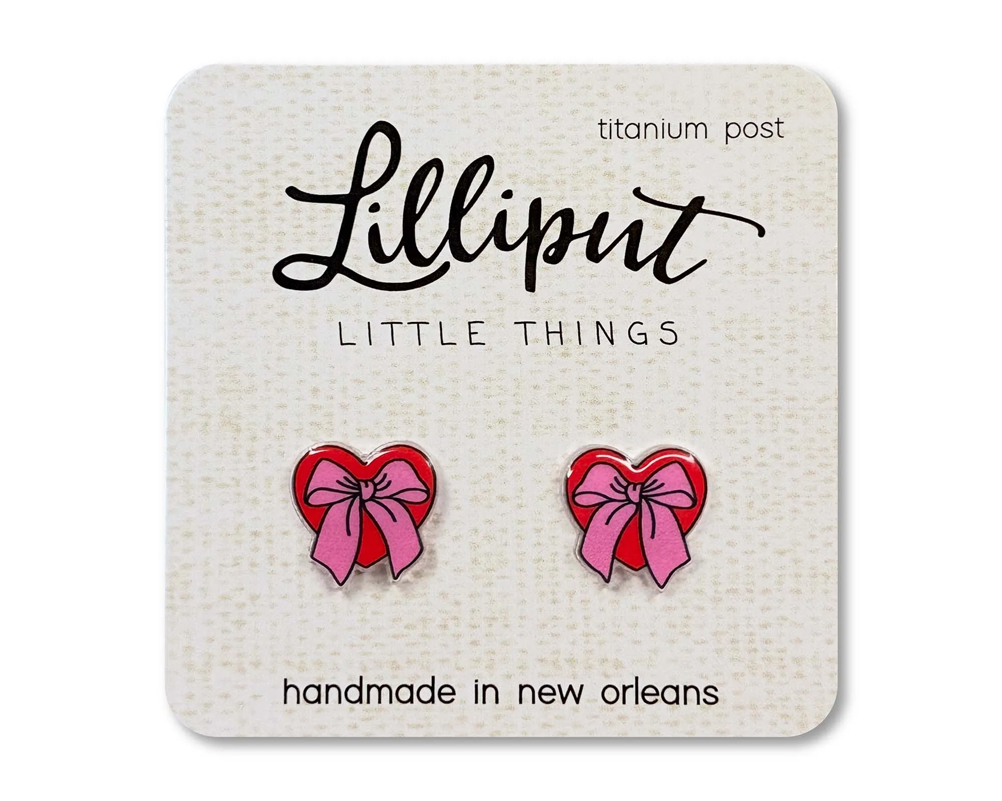 Pink Bow Heart Earrings