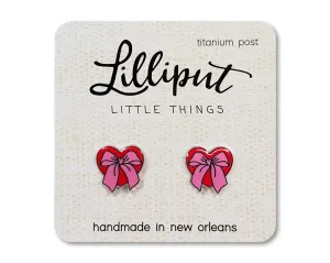 Pink Bow Heart Earrings