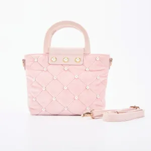 Pink Quilted Velvet Purse with Pearls