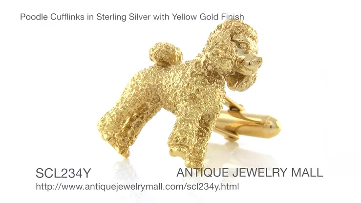 Poodle Cufflinks in Sterling Silver with Yellow Gold Finish