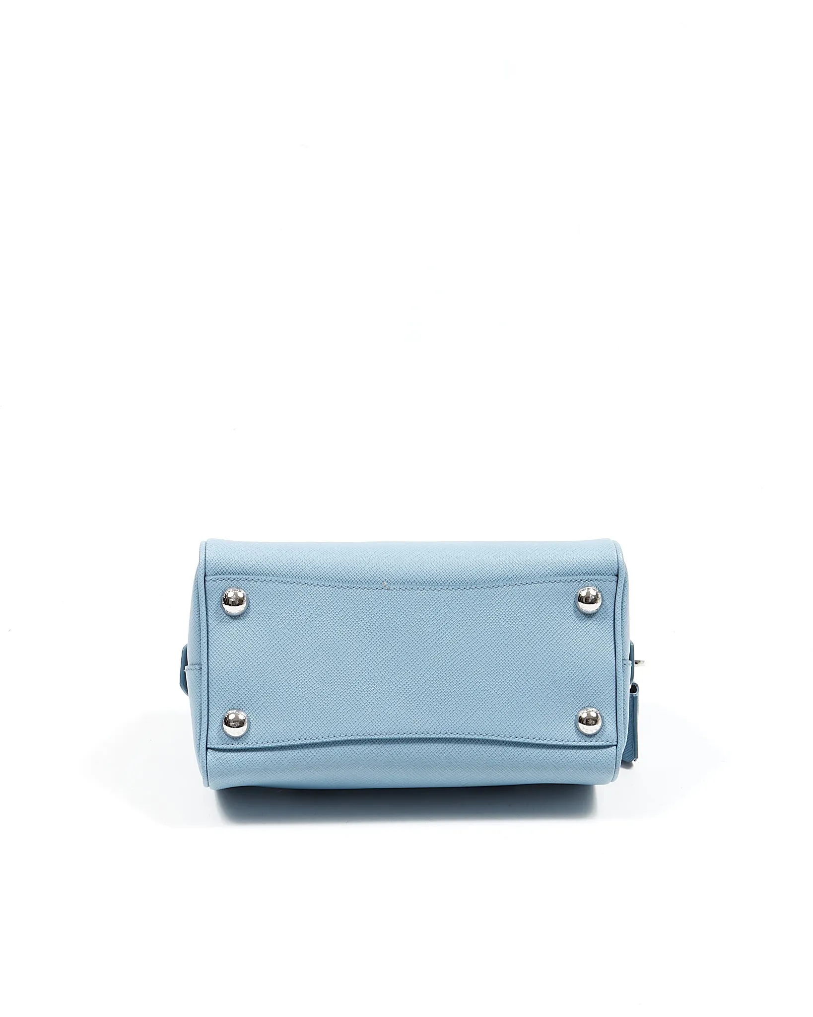 Prada Baby Blue Saffiano Leather Logo Plaque Top Handle Bag