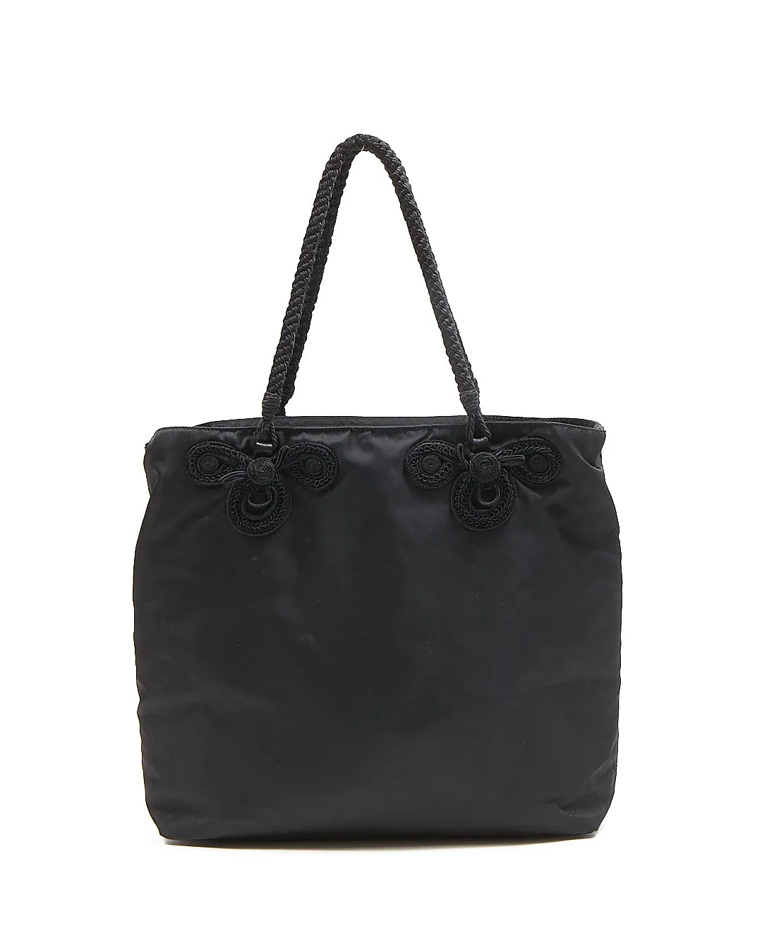 Prada Black Nylon Tessuto Embroidered Tote bag