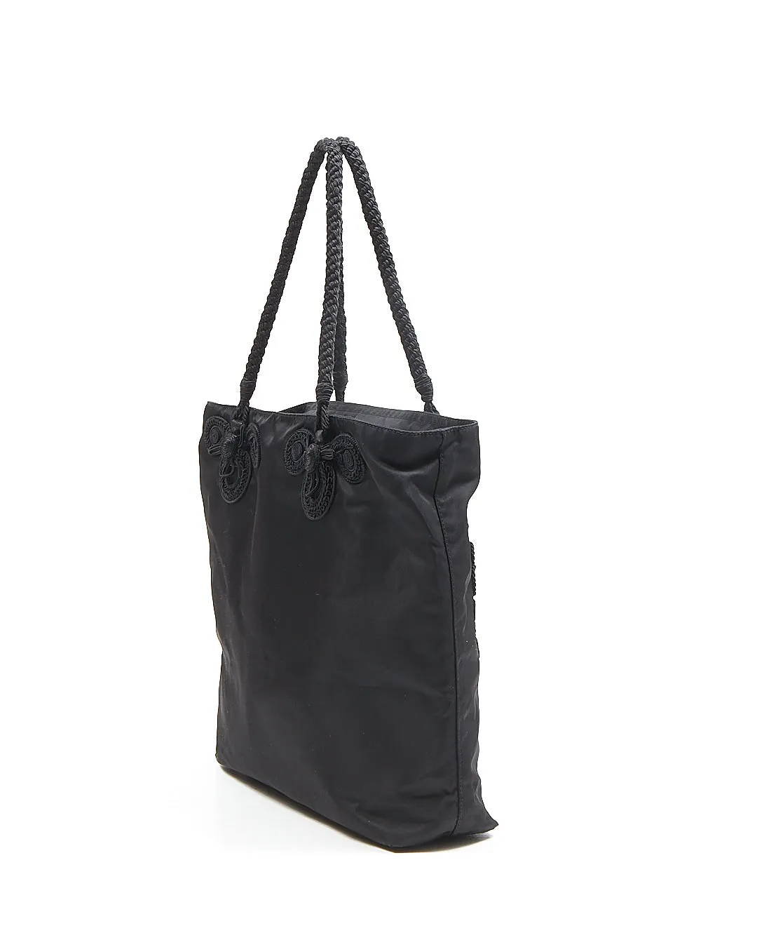 Prada Black Nylon Tessuto Embroidered Tote bag