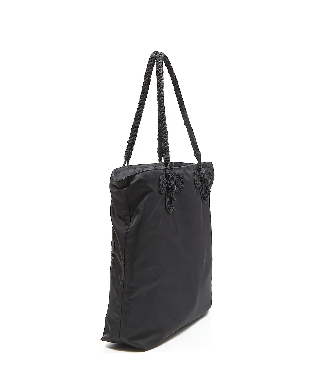 Prada Black Nylon Tessuto Embroidered Tote bag