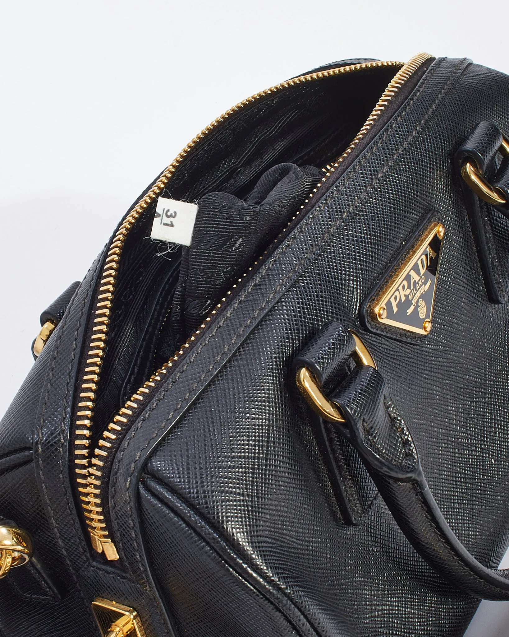 Prada Black Saffiano Leather Mini Top Handle Bowler with Strap