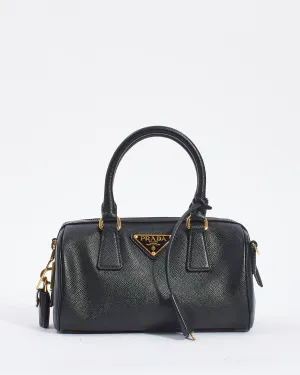 Prada Black Saffiano Leather Mini Top Handle Bowler with Strap