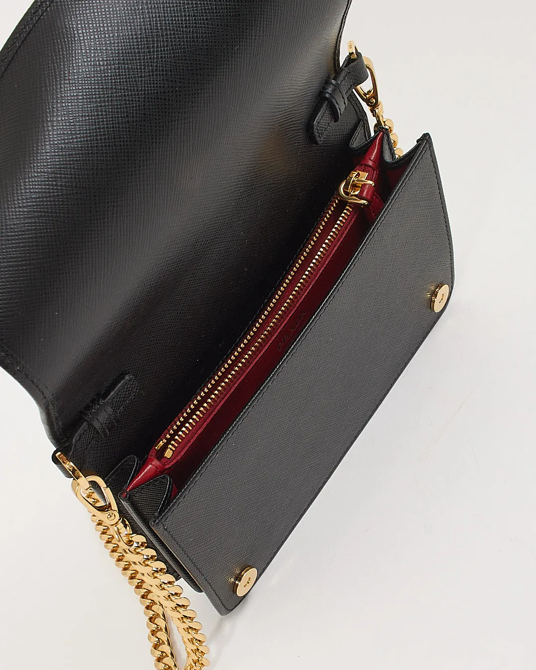 Prada Black Saffiano Leather Wallet On Chain