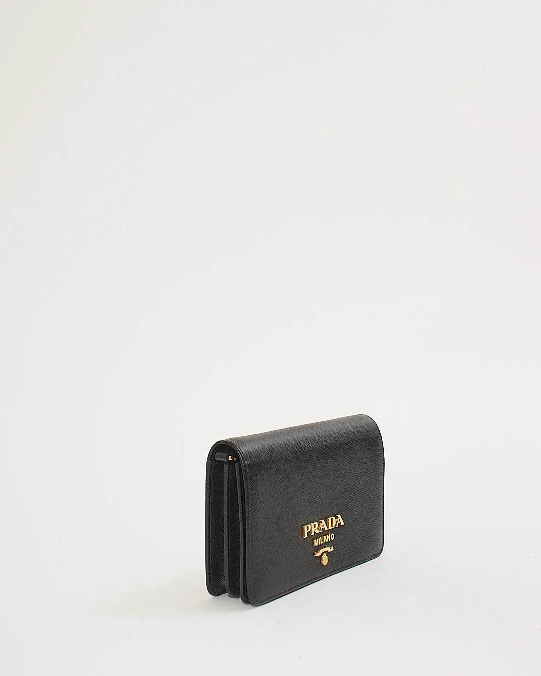 Prada Black Saffiano Leather Wallet On Chain