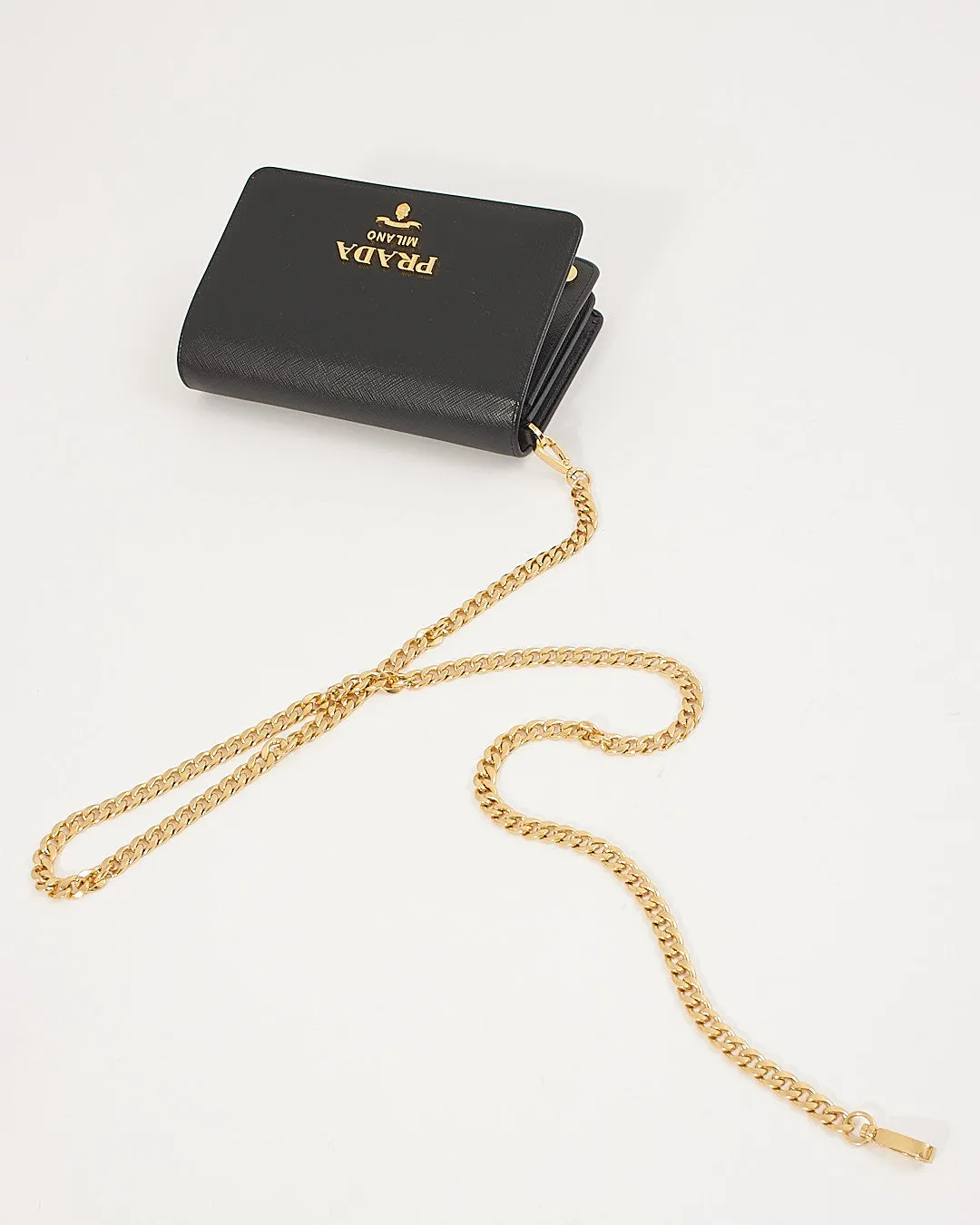 Prada Black Saffiano Leather Wallet On Chain