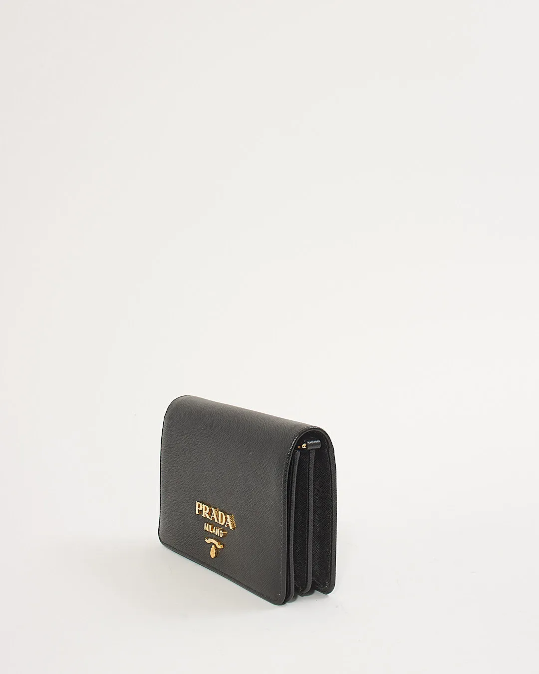 Prada Black Saffiano Leather Wallet On Chain