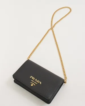 Prada Black Saffiano Leather Wallet On Chain