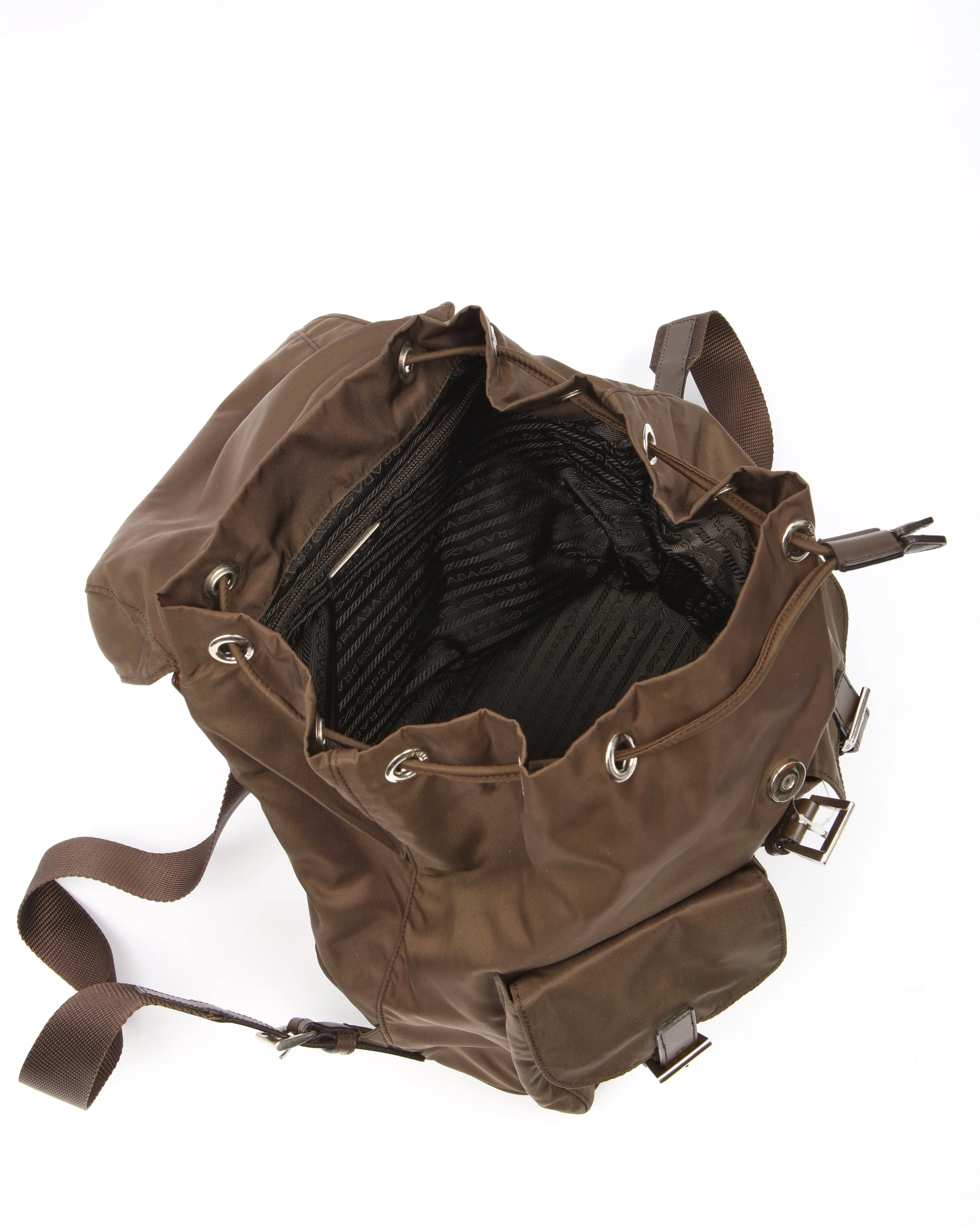 Prada Brown Nylon Tessuto Medium Drawstring Backpack