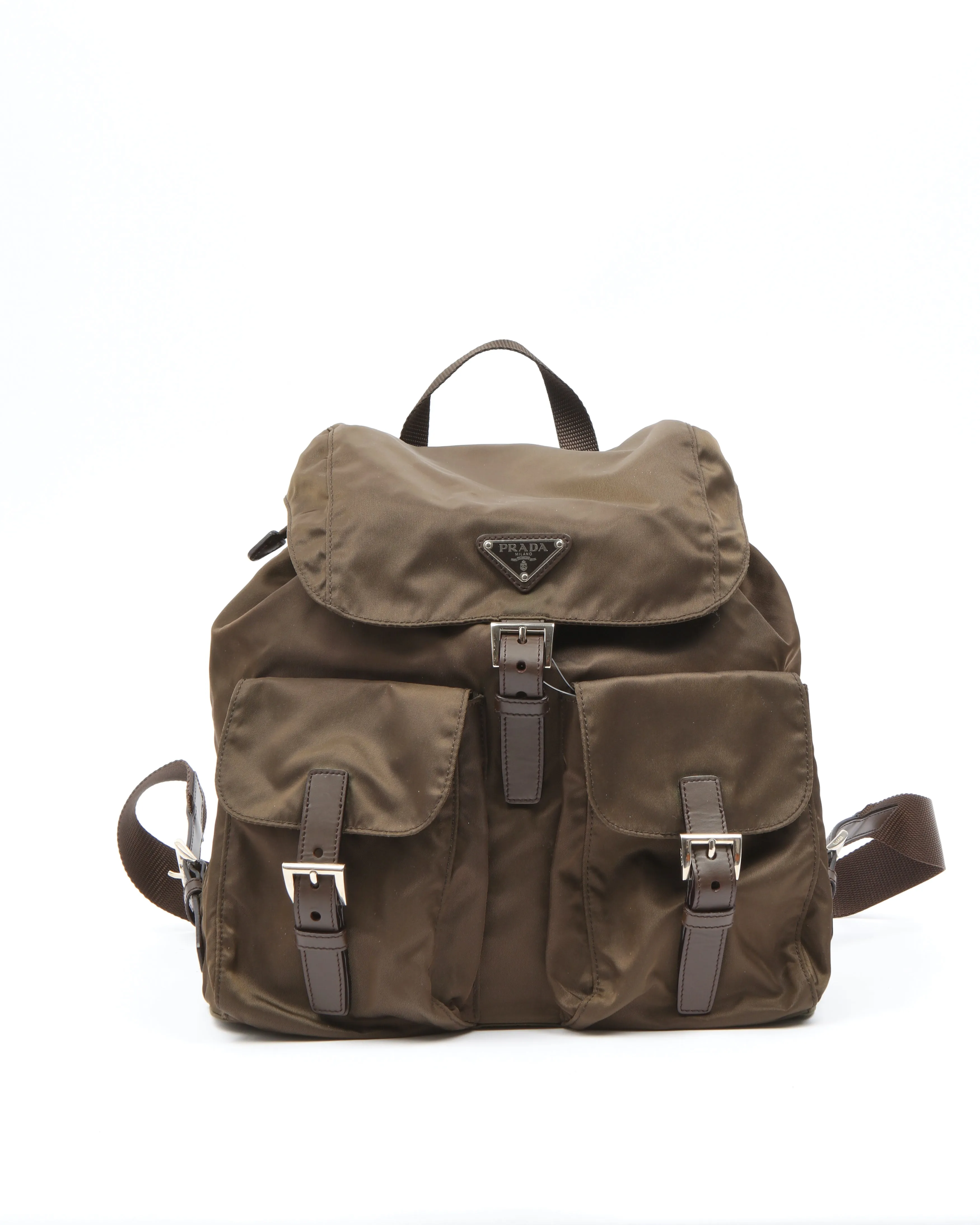 Prada Brown Nylon Tessuto Medium Drawstring Backpack