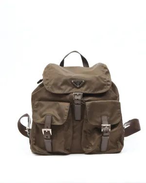 Prada Brown Nylon Tessuto Medium Drawstring Backpack
