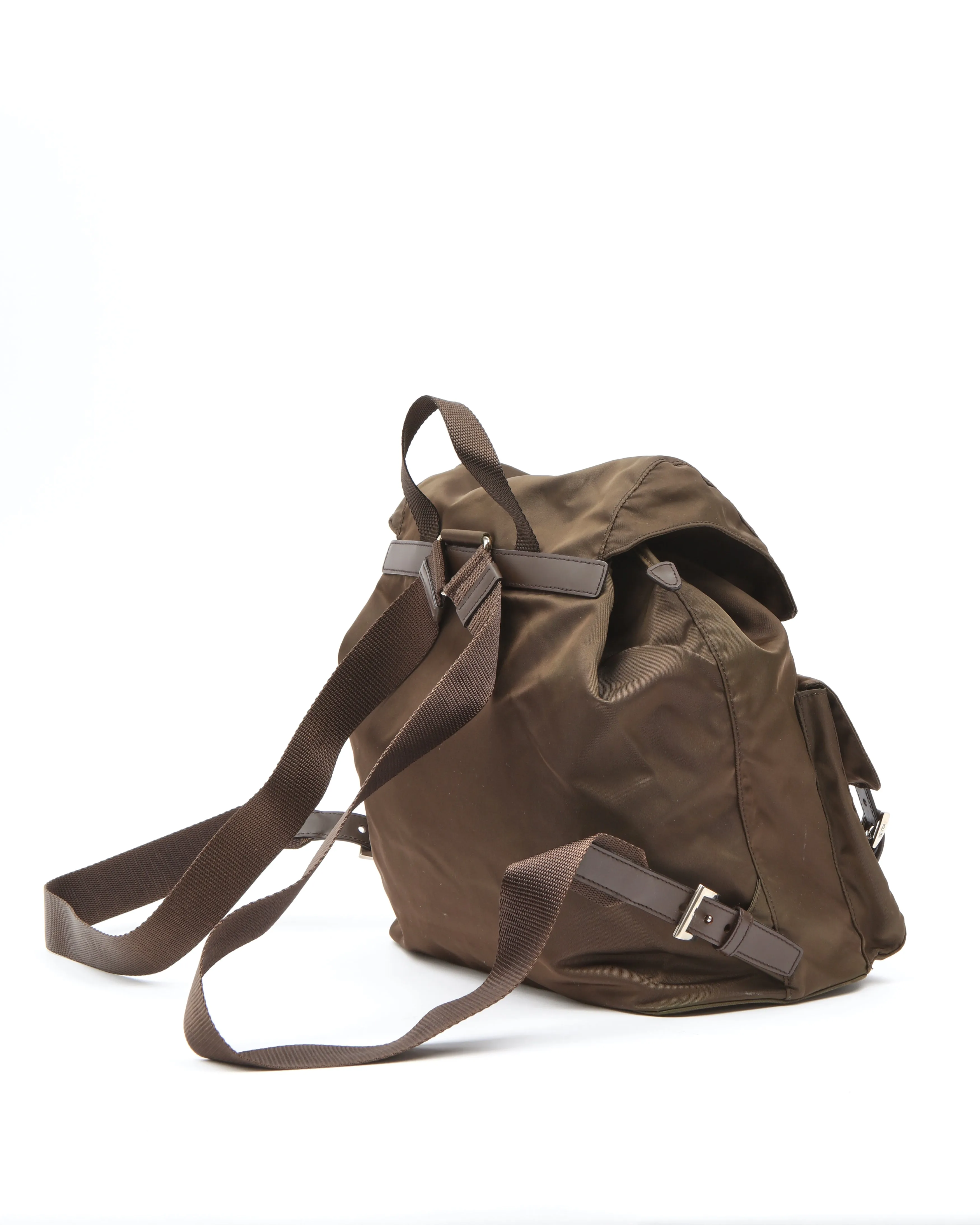 Prada Brown Nylon Tessuto Medium Drawstring Backpack
