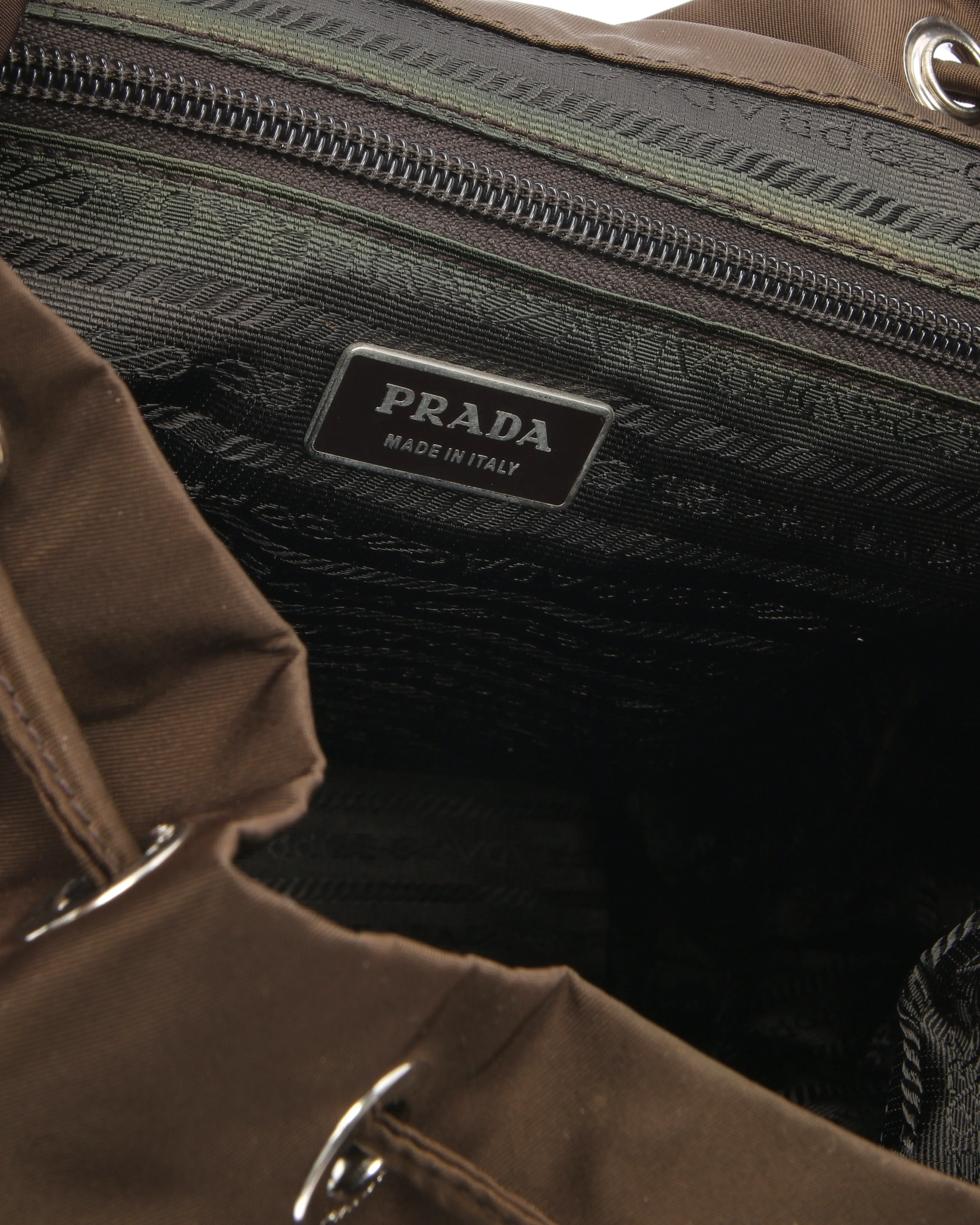 Prada Brown Nylon Tessuto Medium Drawstring Backpack