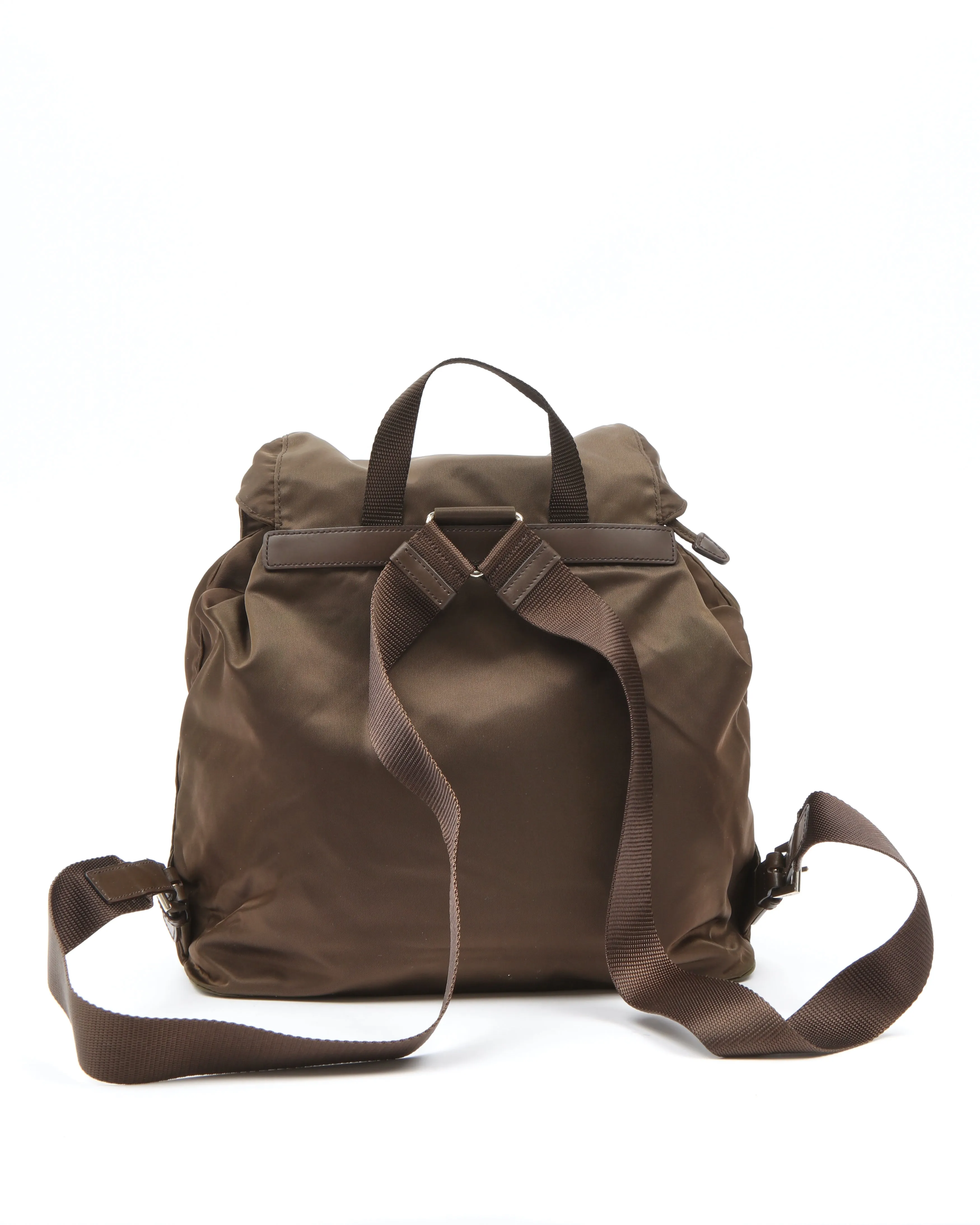 Prada Brown Nylon Tessuto Medium Drawstring Backpack