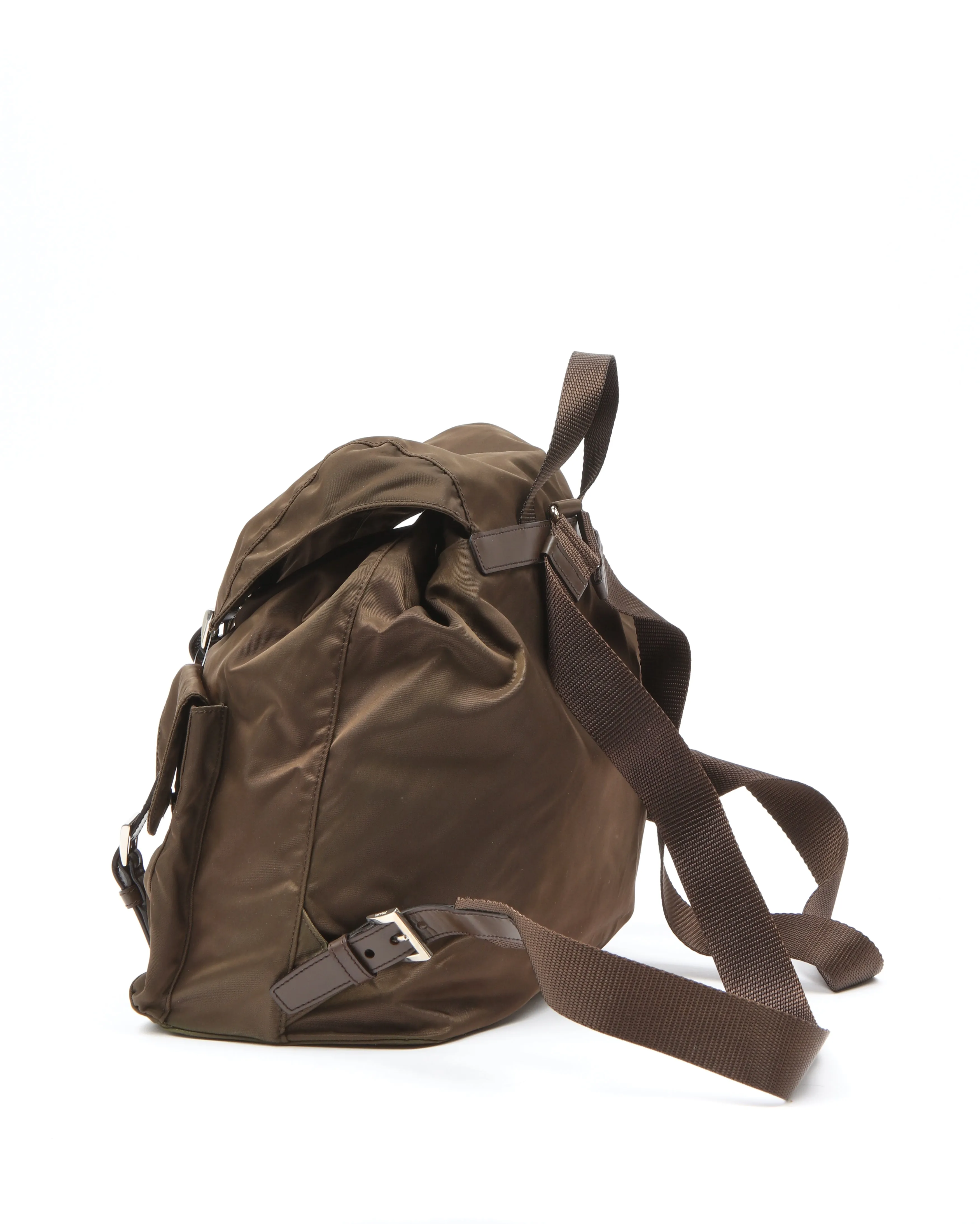 Prada Brown Nylon Tessuto Medium Drawstring Backpack