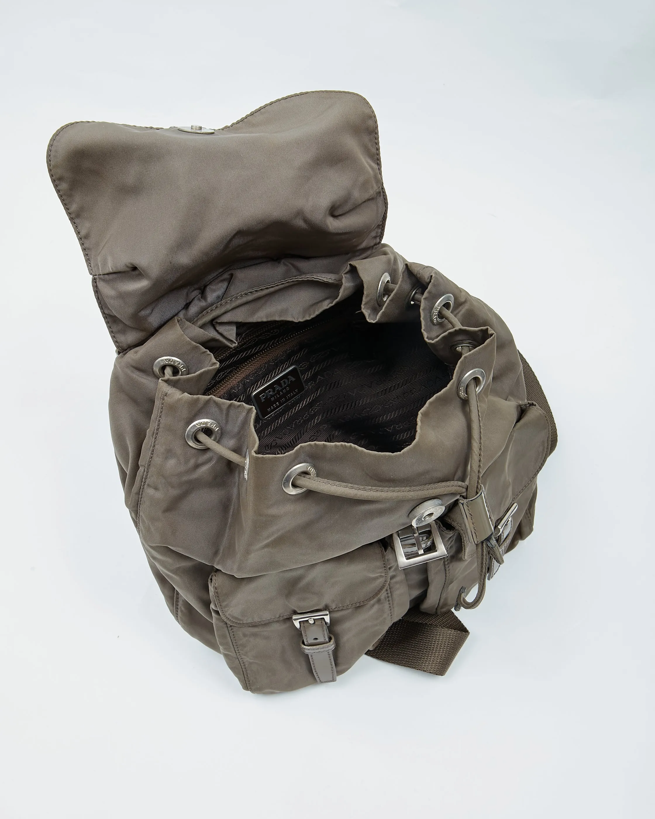 Prada Khaki Nylon Tessuto Small Backpack Bag