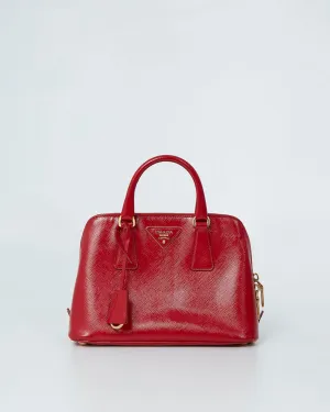 Prada Red Patent Saffiano Promenade Small Top Handle Bag