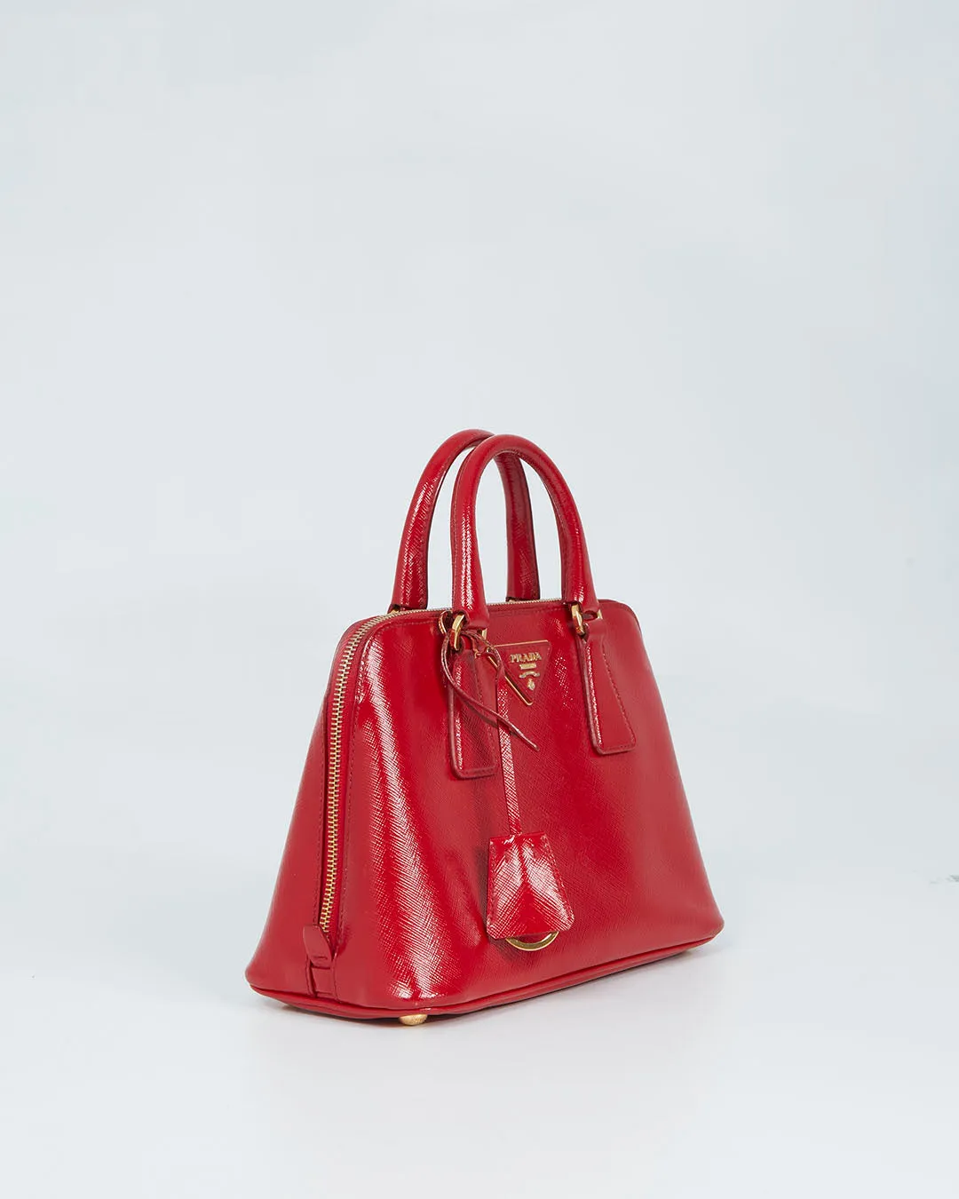 Prada Red Patent Saffiano Promenade Small Top Handle Bag