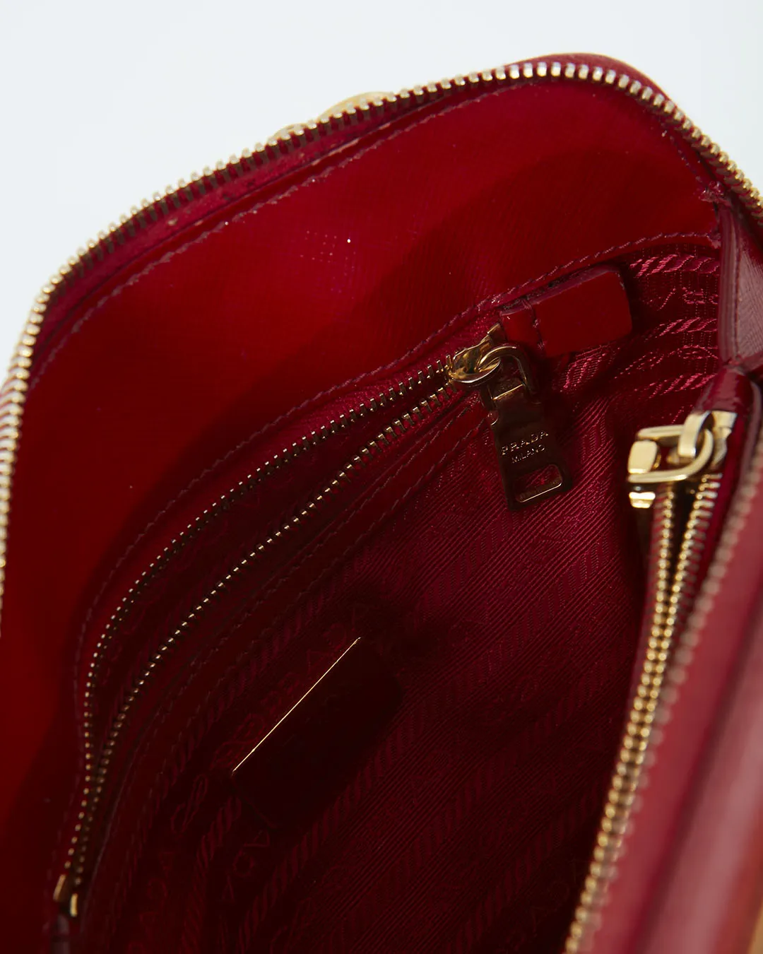 Prada Red Patent Saffiano Promenade Small Top Handle Bag